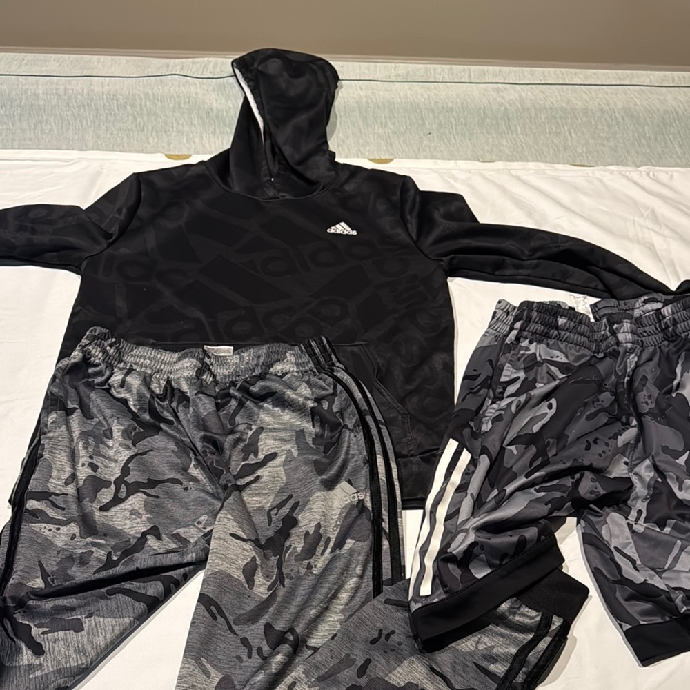 Adidas Black Hoodie pants and shorts Camo